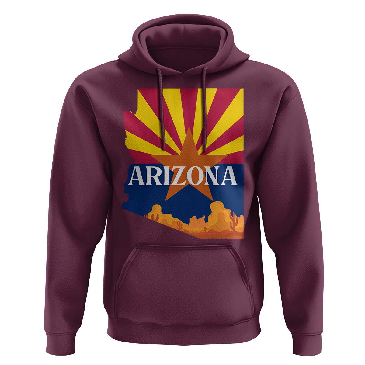 Arizona State Flag Map Graphic Hoodie Southwest Sunburst Cactus State Pride Souvenir