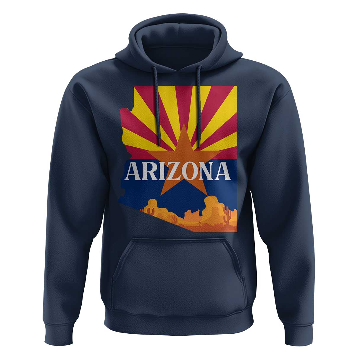 Arizona State Flag Map Graphic Hoodie Southwest Sunburst Cactus State Pride Souvenir