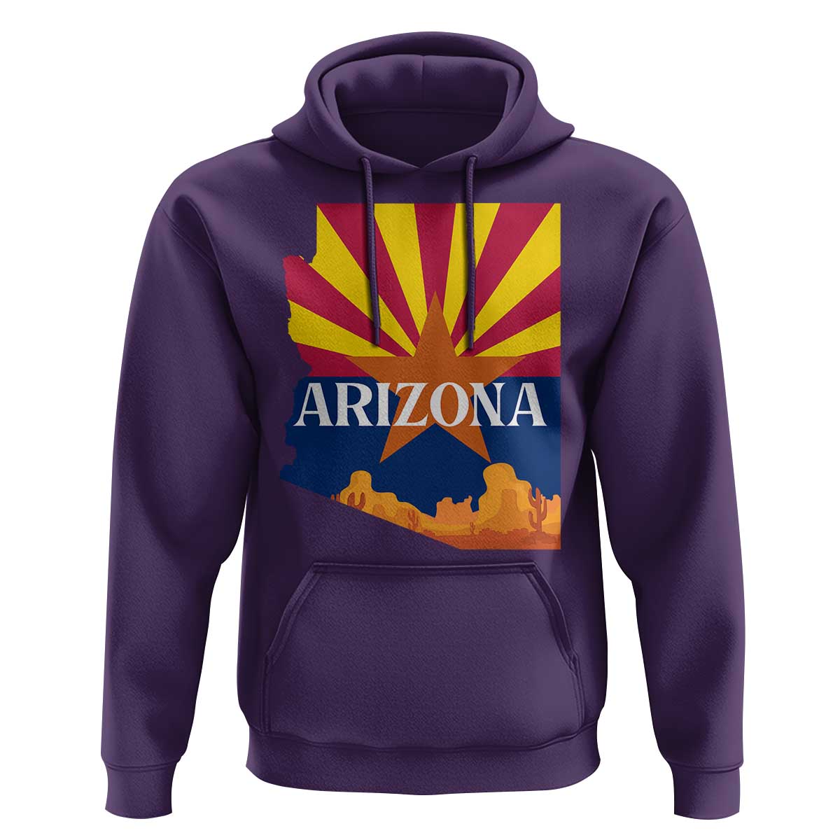 Arizona State Flag Map Graphic Hoodie Southwest Sunburst Cactus State Pride Souvenir