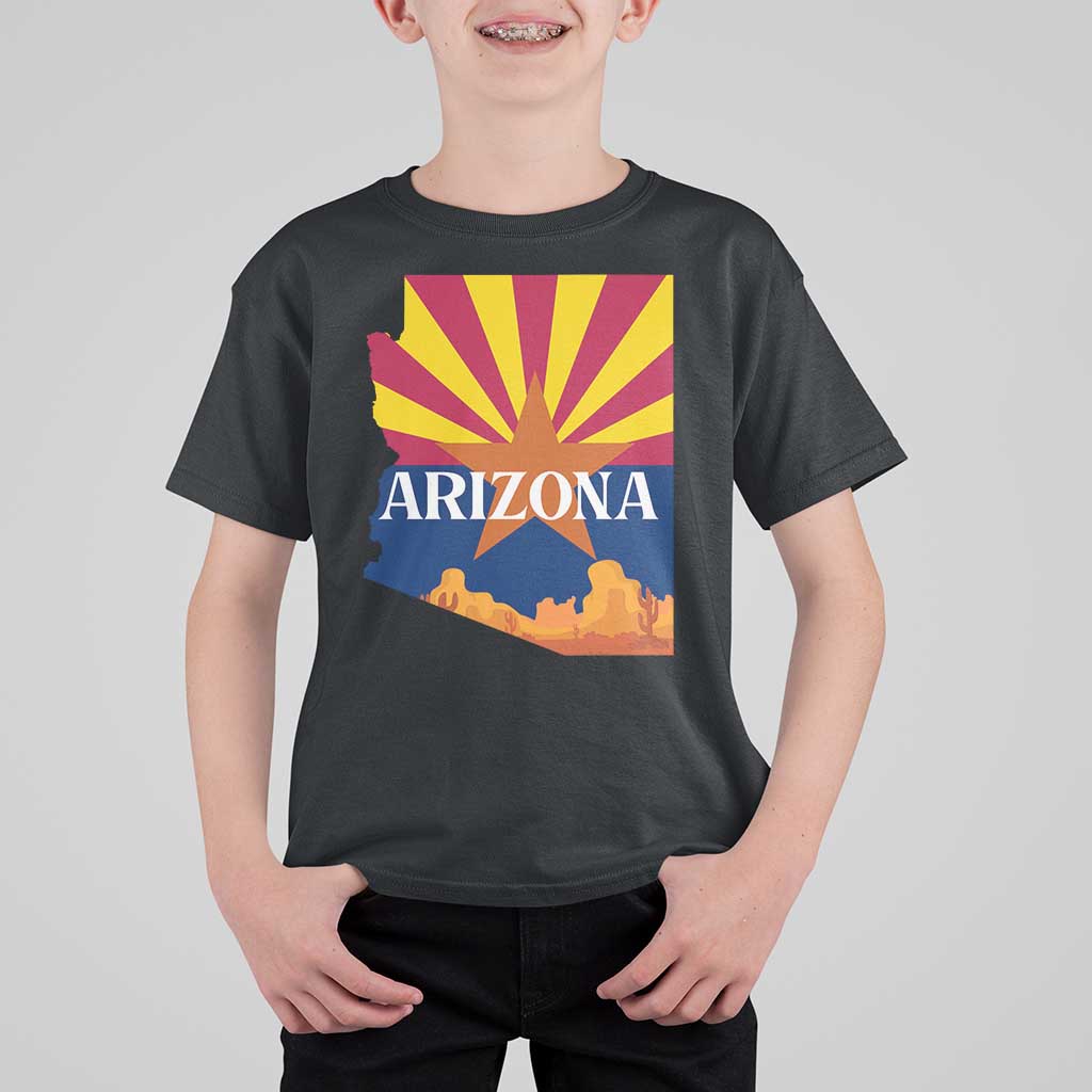 Arizona State Flag Map Graphic T Shirt For Kid Southwest Sunburst Cactus State Pride Souvenir
