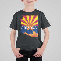 Arizona State Flag Map Graphic T Shirt For Kid Southwest Sunburst Cactus State Pride Souvenir