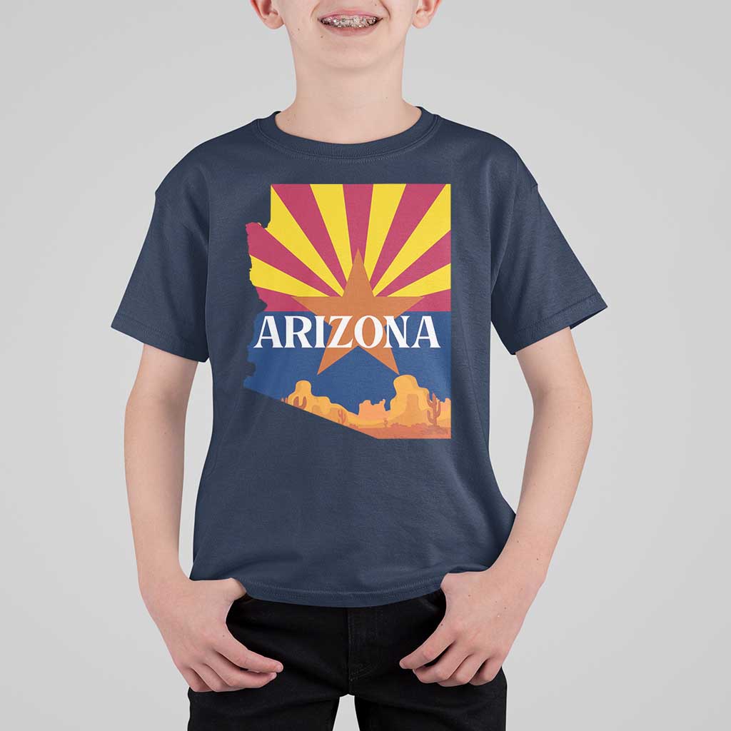 Arizona State Flag Map Graphic T Shirt For Kid Southwest Sunburst Cactus State Pride Souvenir