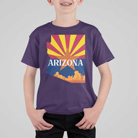 Arizona State Flag Map Graphic T Shirt For Kid Southwest Sunburst Cactus State Pride Souvenir