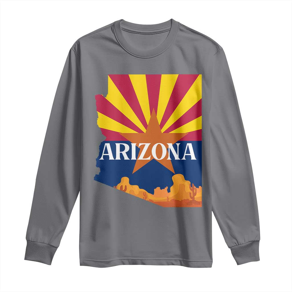 Arizona State Flag Map Graphic Long Sleeve Shirt Southwest Sunburst Cactus State Pride Souvenir