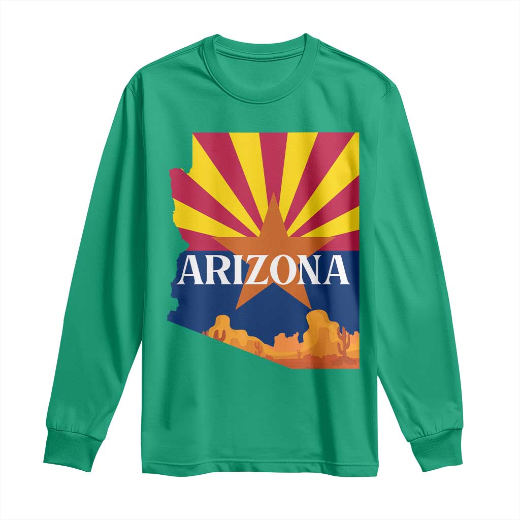 Arizona State Flag Map Graphic Long Sleeve Shirt Southwest Sunburst Cactus State Pride Souvenir
