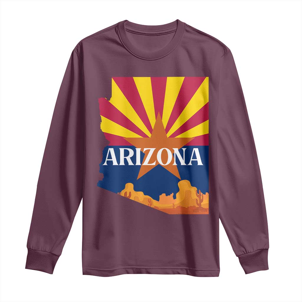 Arizona State Flag Map Graphic Long Sleeve Shirt Southwest Sunburst Cactus State Pride Souvenir