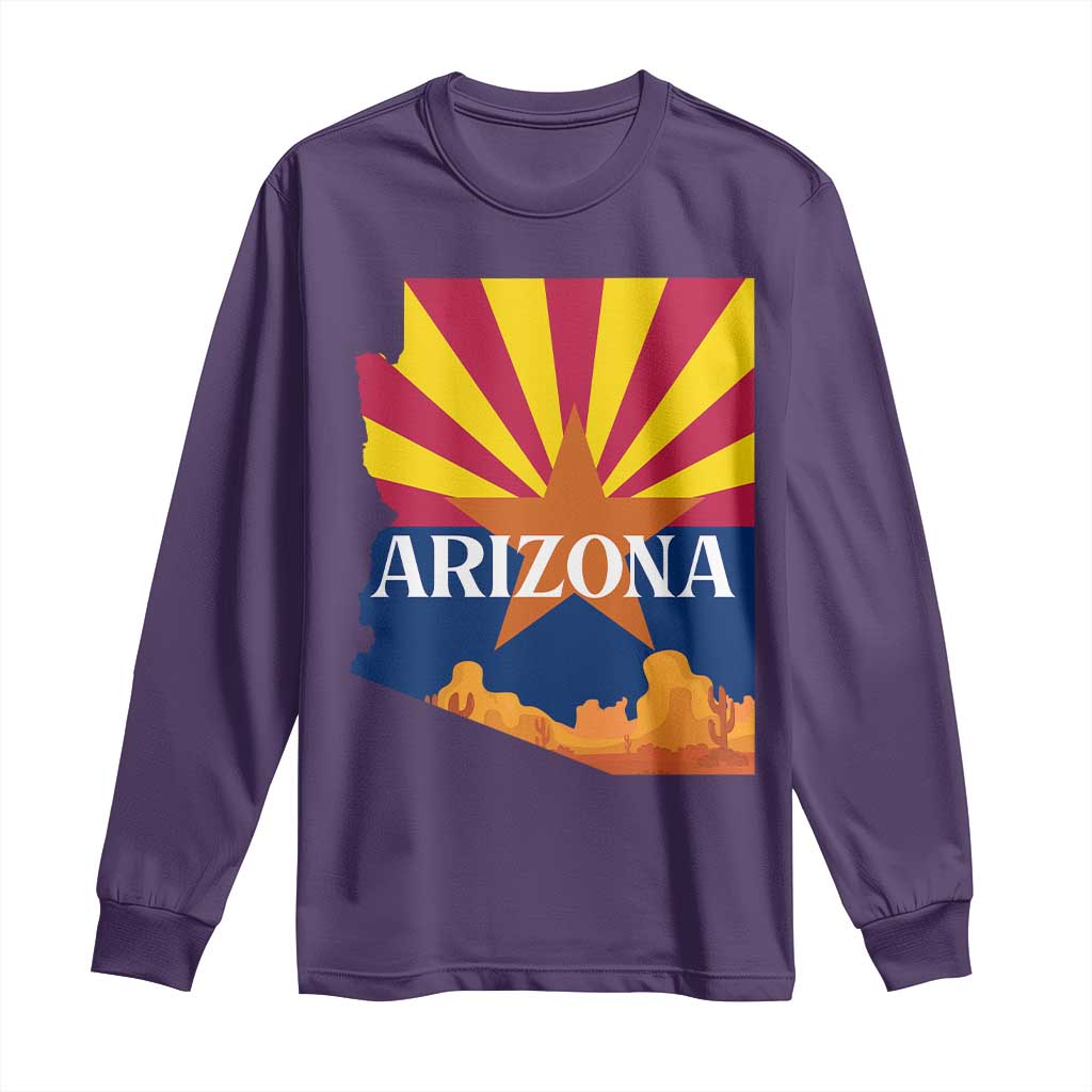 Arizona State Flag Map Graphic Long Sleeve Shirt Southwest Sunburst Cactus State Pride Souvenir
