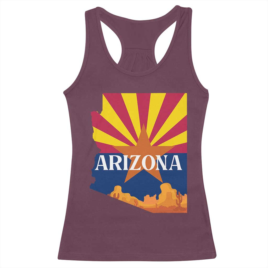 Arizona State Flag Map Graphic Racerback Tank Top Southwest Sunburst Cactus State Pride Souvenir