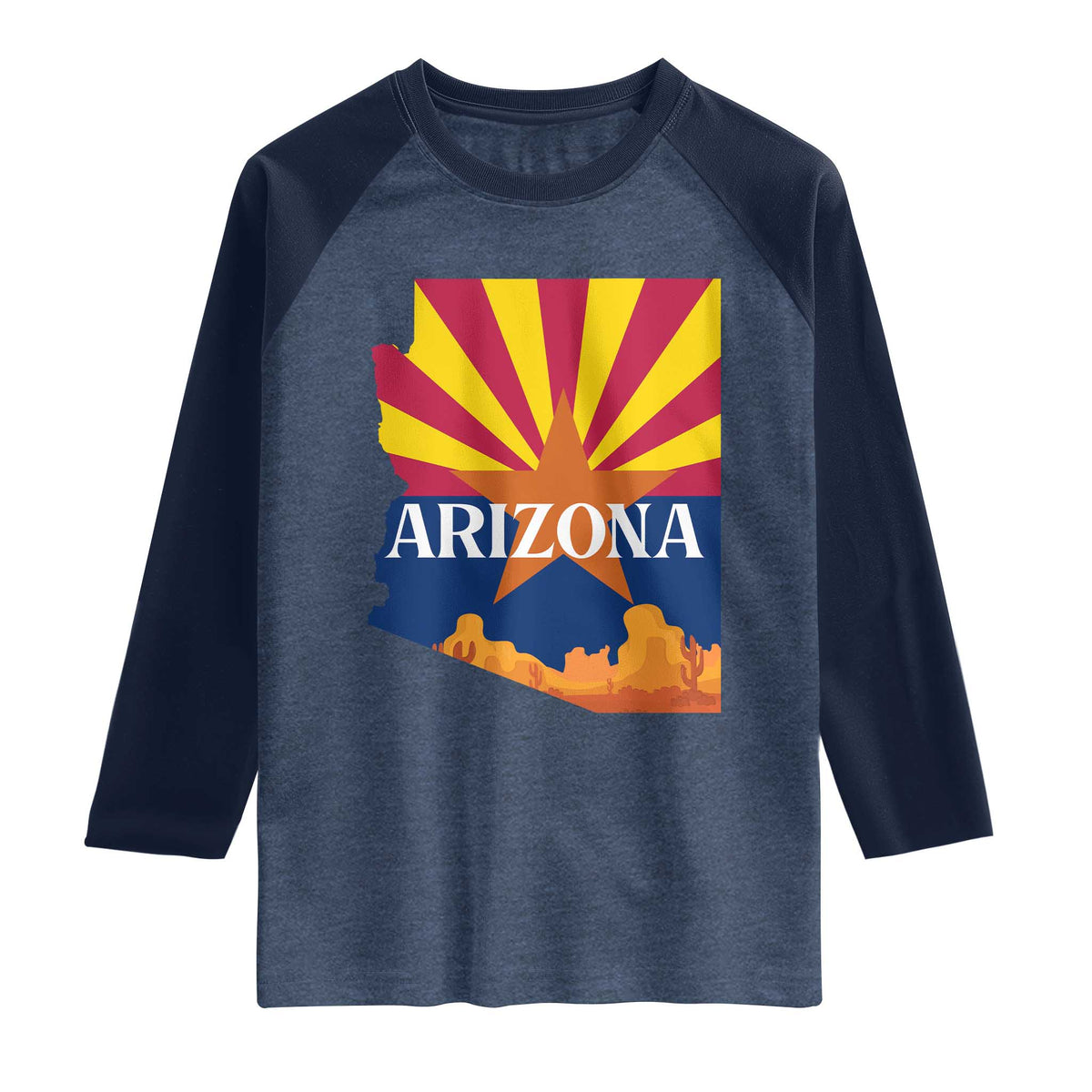 Arizona State Flag Map Graphic Raglan Shirt Southwest Sunburst Cactus State Pride Souvenir