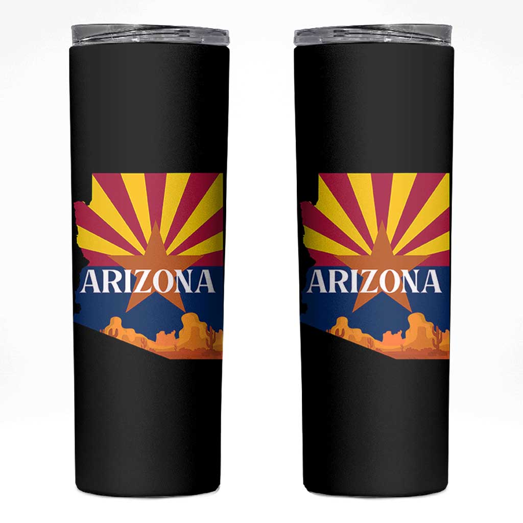 Arizona State Flag Map Graphic Skinny Tumbler Southwest Sunburst Cactus State Pride Souvenir