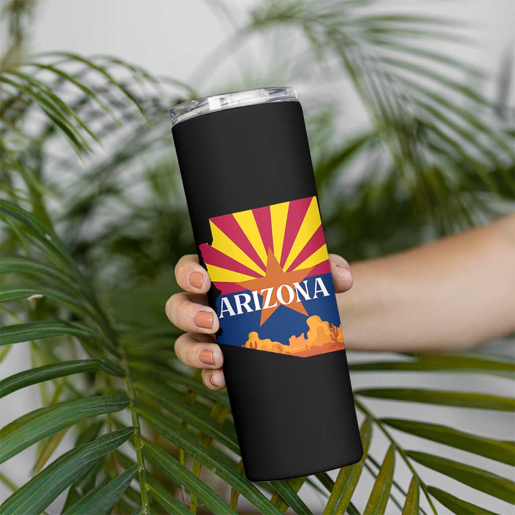 Arizona State Flag Map Graphic Skinny Tumbler Southwest Sunburst Cactus State Pride Souvenir