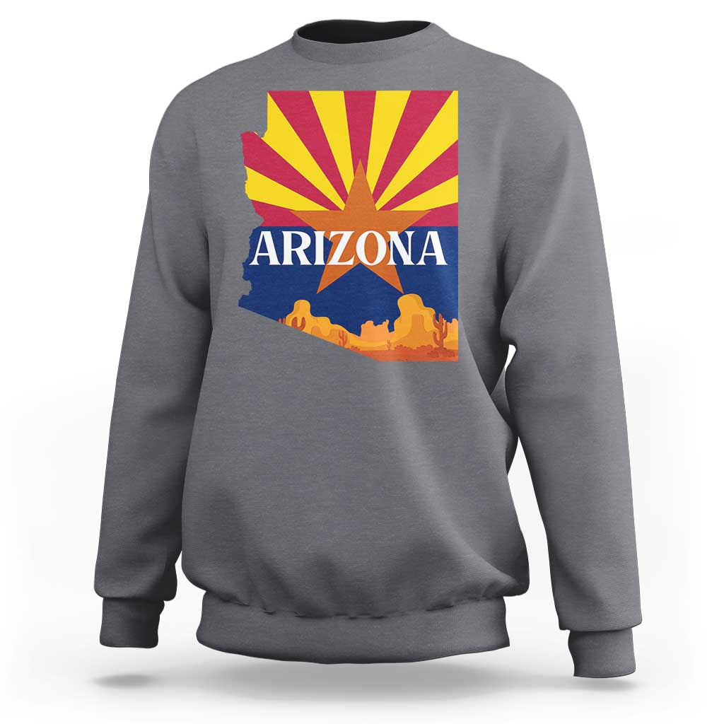 Arizona State Flag Map Graphic Sweatshirt Southwest Sunburst Cactus State Pride Souvenir