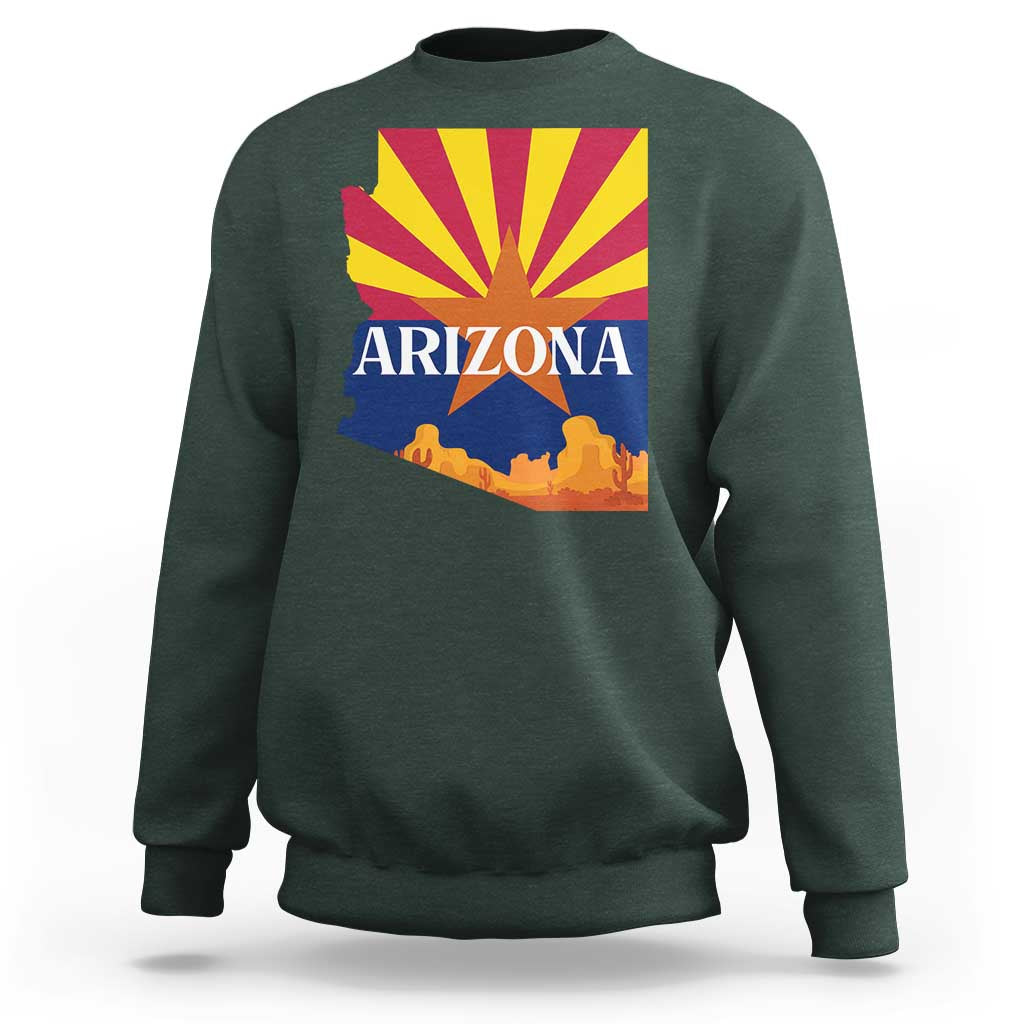 Arizona State Flag Map Graphic Sweatshirt Southwest Sunburst Cactus State Pride Souvenir