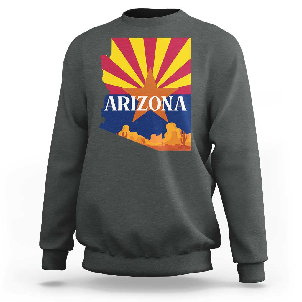 Arizona State Flag Map Graphic Sweatshirt Southwest Sunburst Cactus State Pride Souvenir