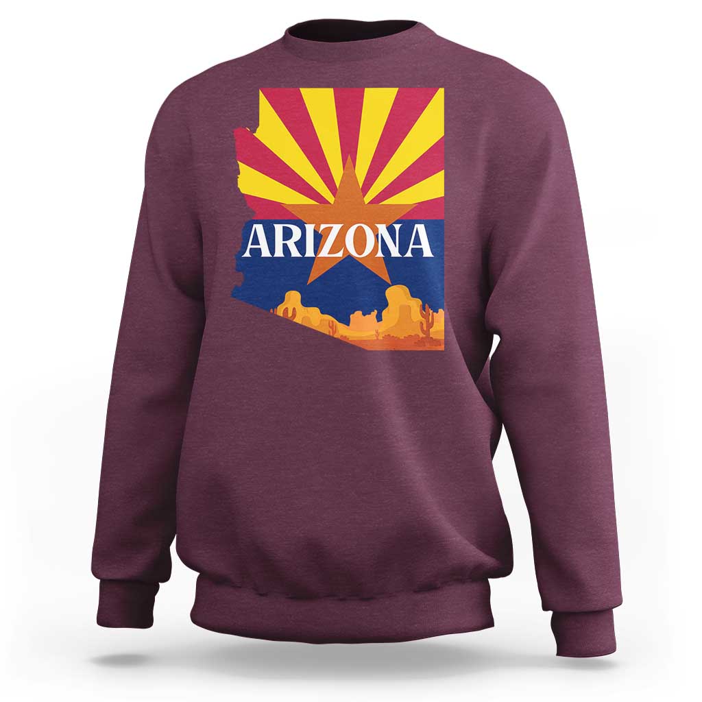Arizona State Flag Map Graphic Sweatshirt Southwest Sunburst Cactus State Pride Souvenir