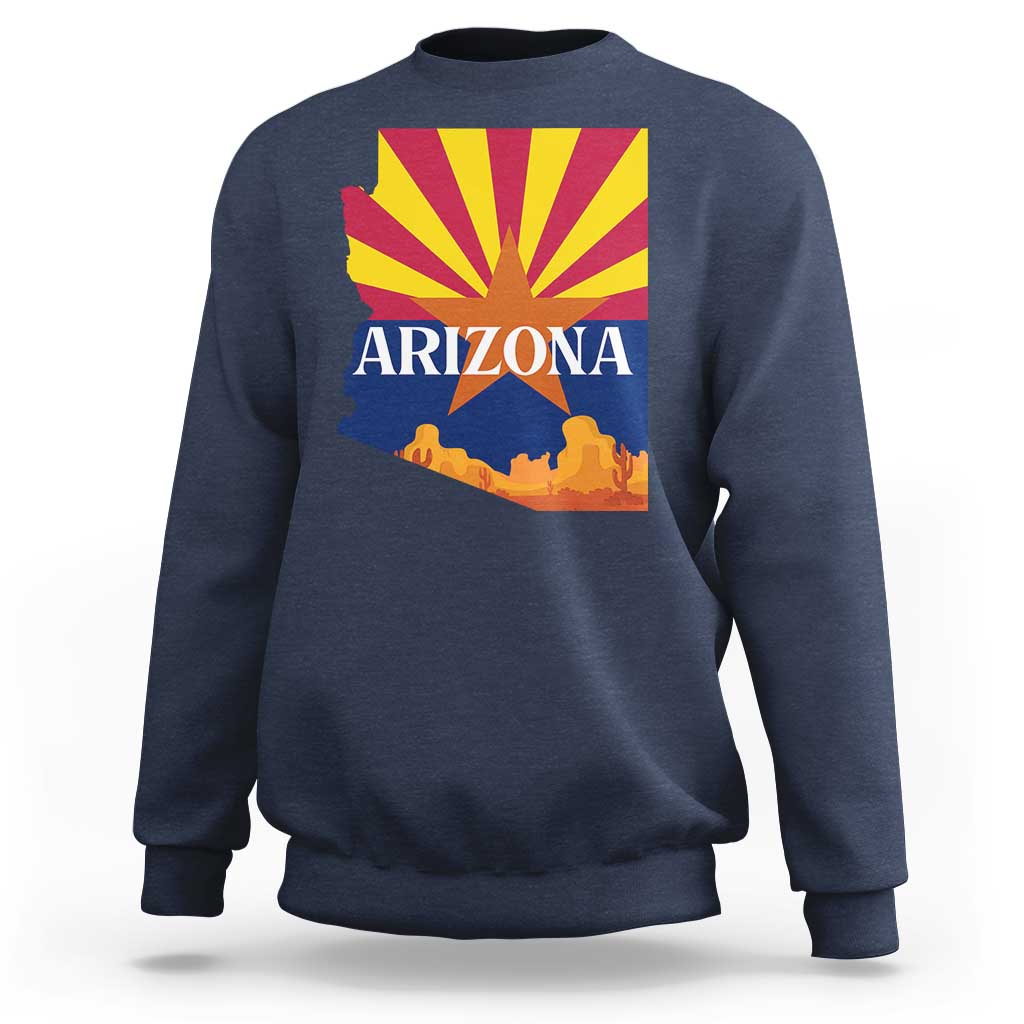 Arizona State Flag Map Graphic Sweatshirt Southwest Sunburst Cactus State Pride Souvenir