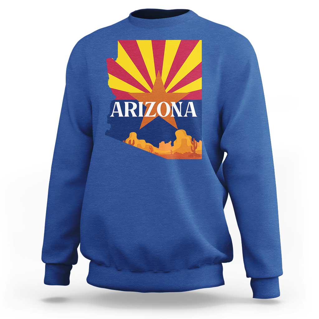 Arizona State Flag Map Graphic Sweatshirt Southwest Sunburst Cactus State Pride Souvenir