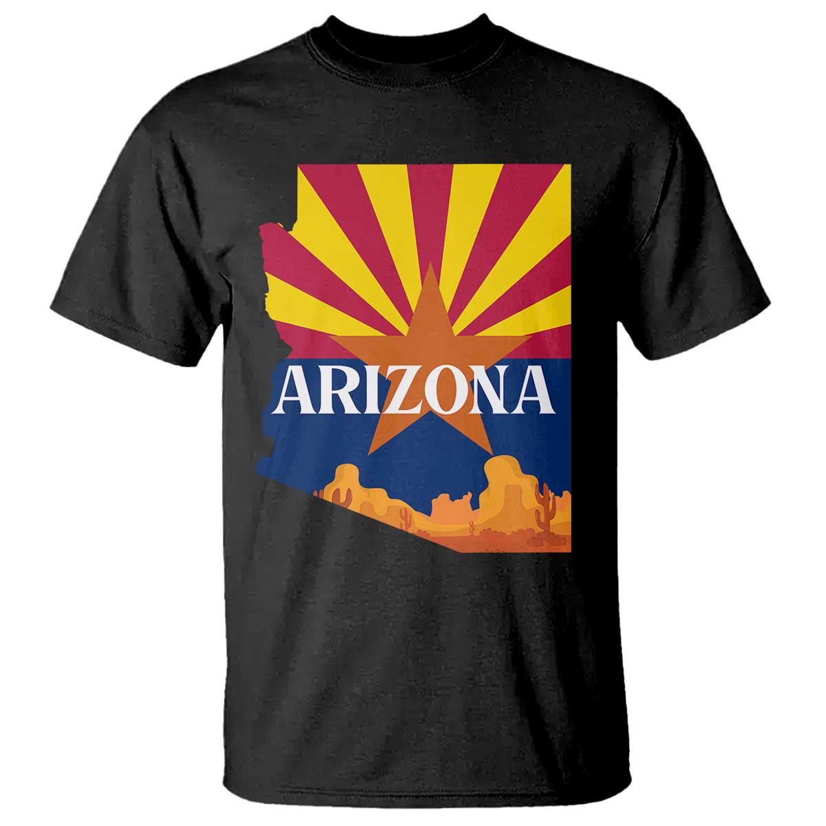 Arizona State Flag Map Graphic T Shirt Southwest Sunburst Cactus State Pride Souvenir