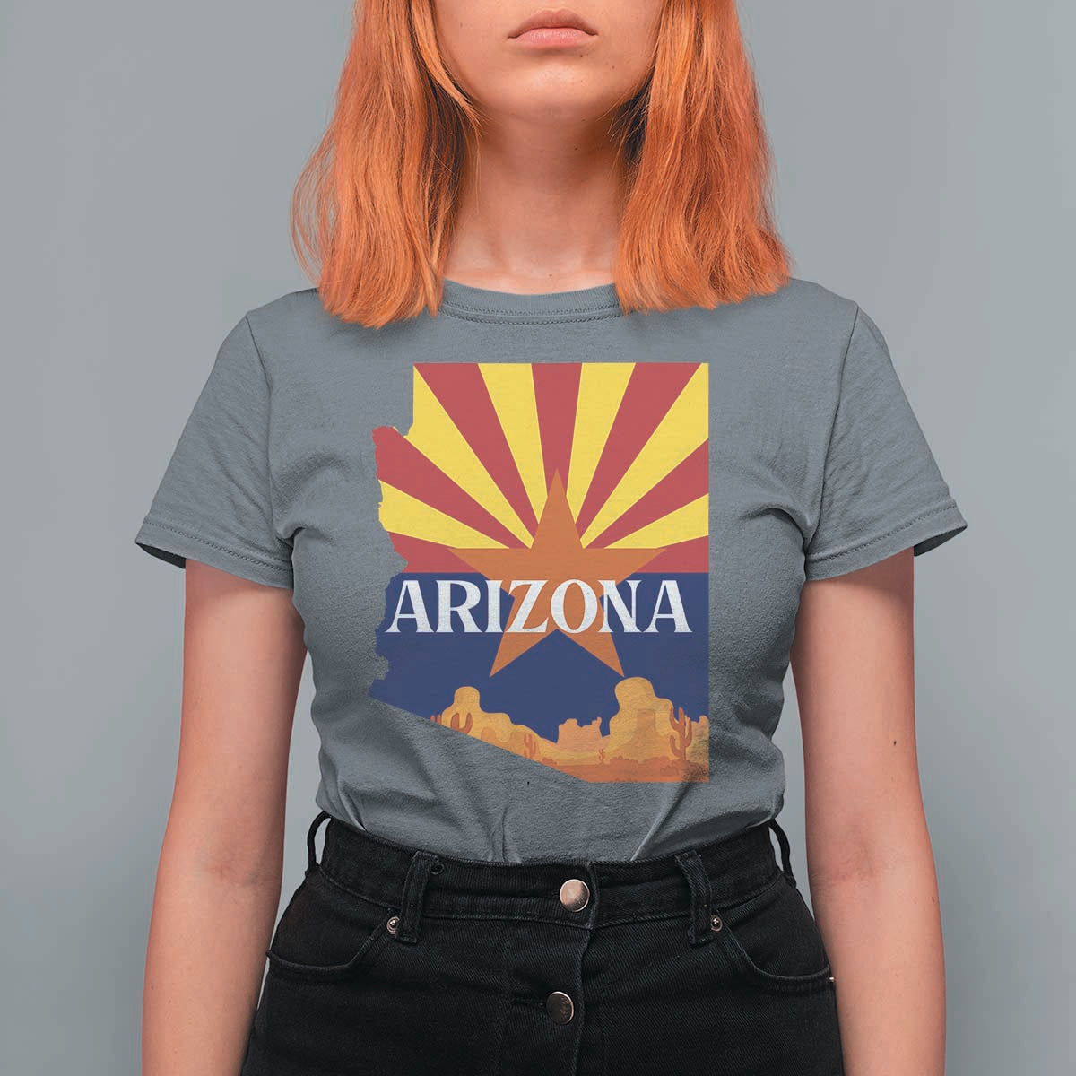 Arizona State Flag Map Graphic T Shirt For Women Southwest Sunburst Cactus State Pride Souvenir