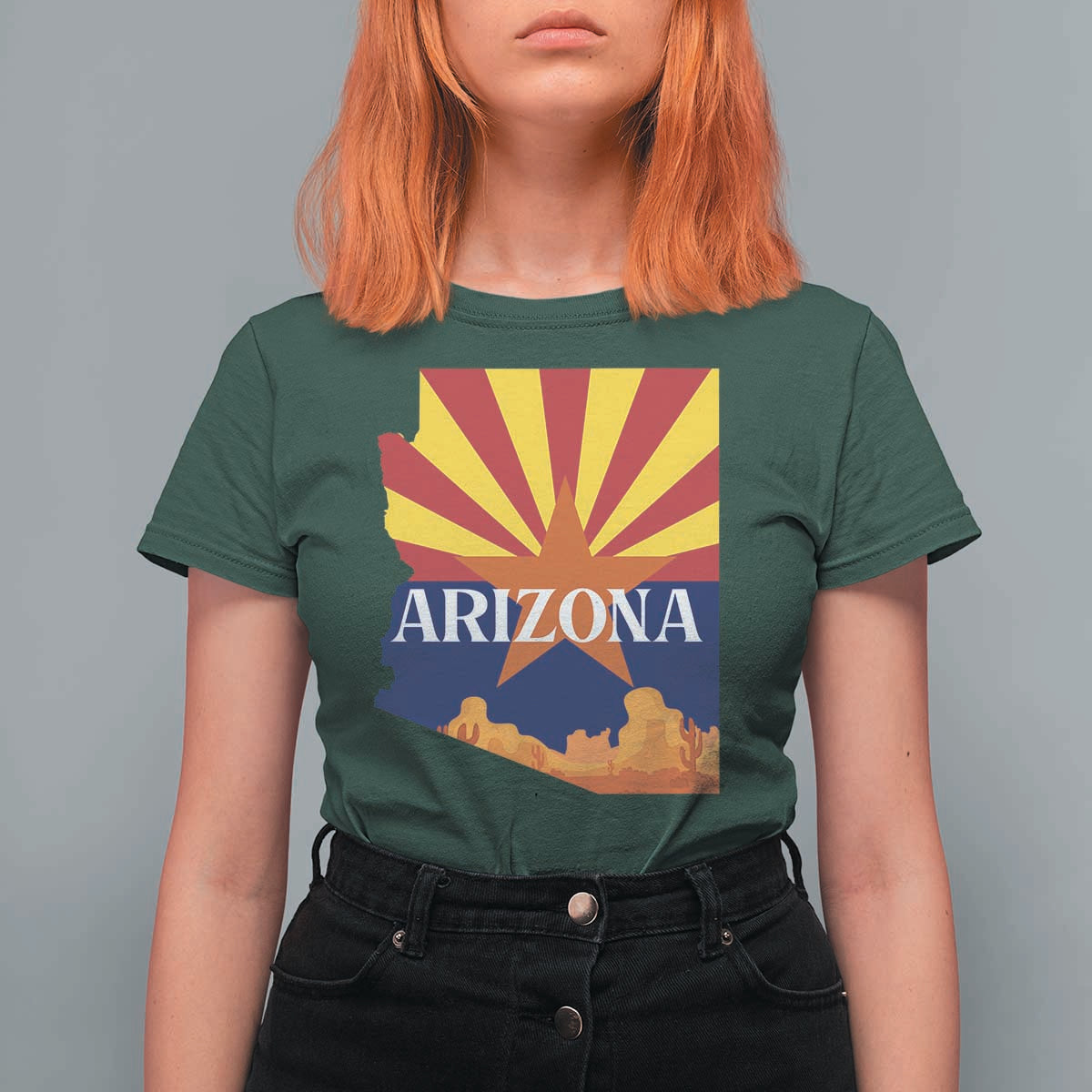 Arizona State Flag Map Graphic T Shirt For Women Southwest Sunburst Cactus State Pride Souvenir
