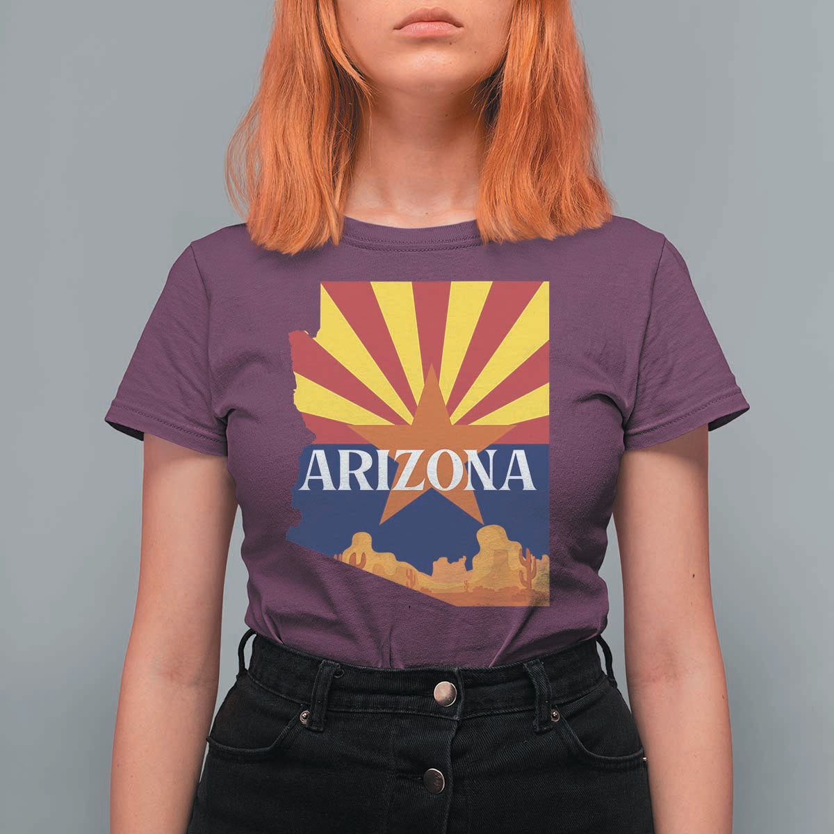 Arizona State Flag Map Graphic T Shirt For Women Southwest Sunburst Cactus State Pride Souvenir