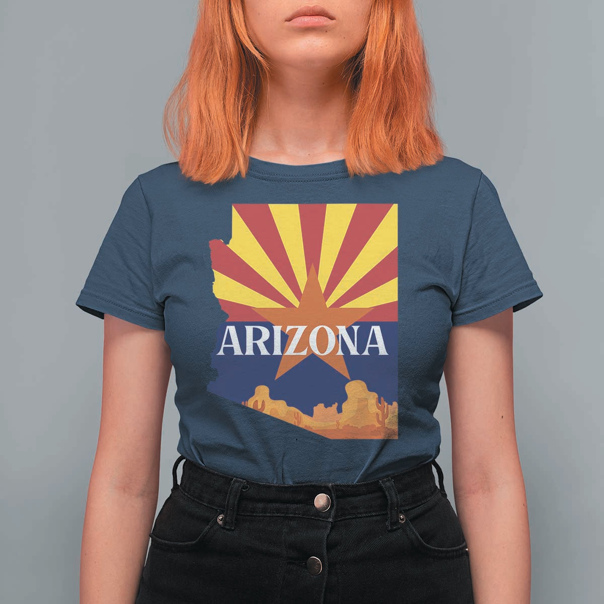 Arizona State Flag Map Graphic T Shirt For Women Southwest Sunburst Cactus State Pride Souvenir