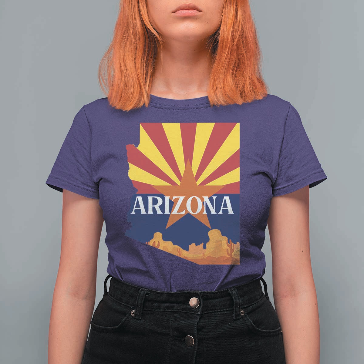 Arizona State Flag Map Graphic T Shirt For Women Southwest Sunburst Cactus State Pride Souvenir