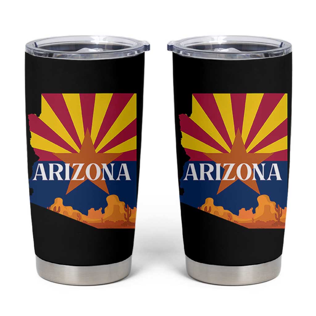 Arizona State Flag Map Graphic Tumbler Cup Southwest Sunburst Cactus State Pride Souvenir