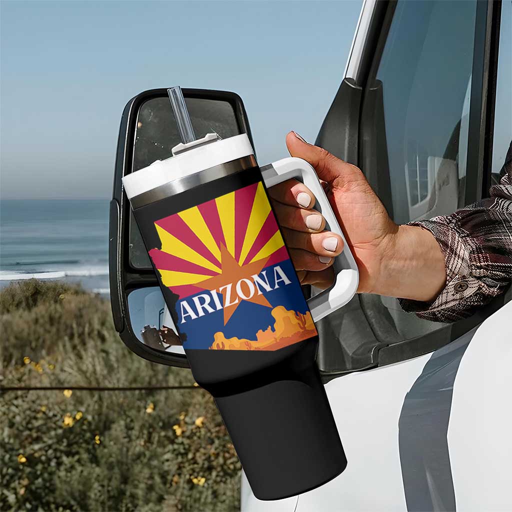Arizona State Flag Map Graphic Tumbler With Handle Southwest Sunburst Cactus State Pride Souvenir