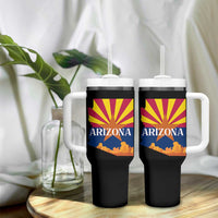 Arizona State Flag Map Graphic Tumbler With Handle Southwest Sunburst Cactus State Pride Souvenir