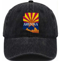 Arizona State Flag Map Graphic Washed Cotton Baseball Cap Southwest Sunburst Cactus State Pride Souvenir