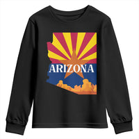 Arizona State Flag Map Graphic Youth Sweatshirt Southwest Sunburst Cactus State Pride Souvenir