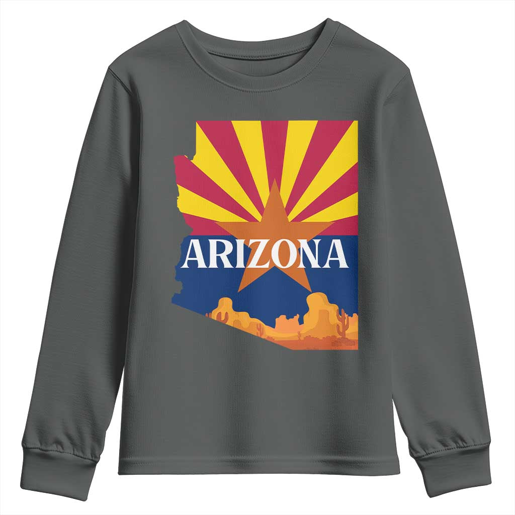 Arizona State Flag Map Graphic Youth Sweatshirt Southwest Sunburst Cactus State Pride Souvenir