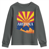 Arizona State Flag Map Graphic Youth Sweatshirt Southwest Sunburst Cactus State Pride Souvenir