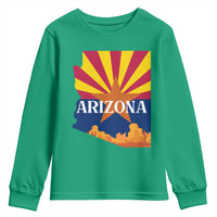 Arizona State Flag Map Graphic Youth Sweatshirt Southwest Sunburst Cactus State Pride Souvenir