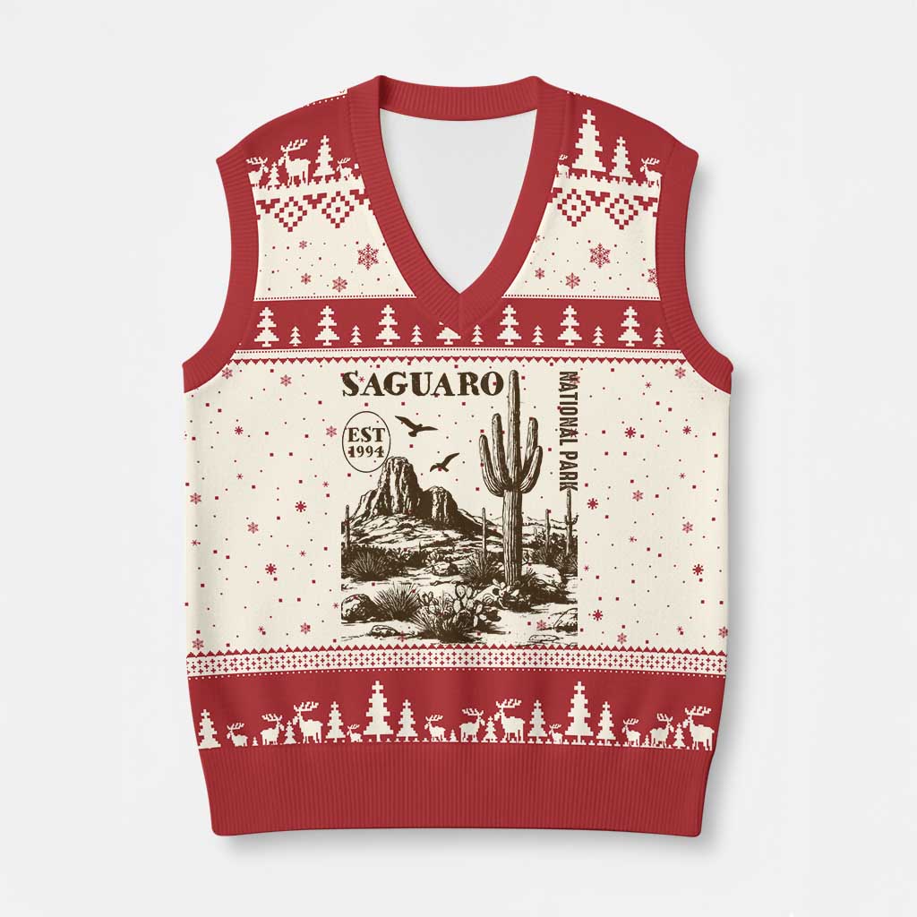 Vintage Saguaro National Park Est 1994 Graphic V-Neck Knit Sweater Vest Retro Arizona Desert Mountain Hiking Souvenir