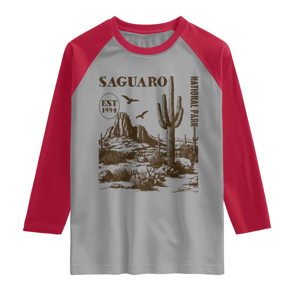Vintage Saguaro National Park Est 1994 Graphic Raglan Shirt Retro Arizona Desert Mountain Hiking Souvenir