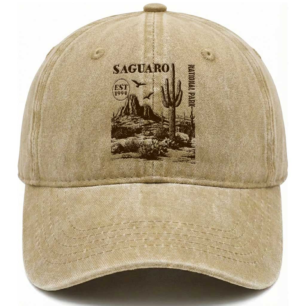 Vintage Saguaro National Park Est 1994 Graphic Washed Cotton Baseball Cap Retro Arizona Desert Mountain Hiking Souvenir