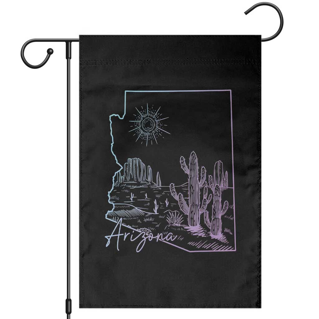 Glowing Arizona State Map Outline Graphic Garden Flag Neon Gradient Cactus Desert Travel Souvenir