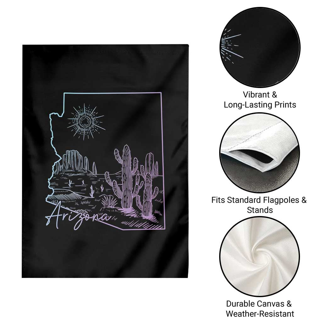 Glowing Arizona State Map Outline Graphic Garden Flag Neon Gradient Cactus Desert Travel Souvenir