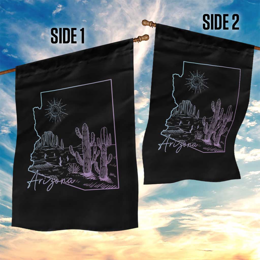Glowing Arizona State Map Outline Graphic Garden Flag Neon Gradient Cactus Desert Travel Souvenir