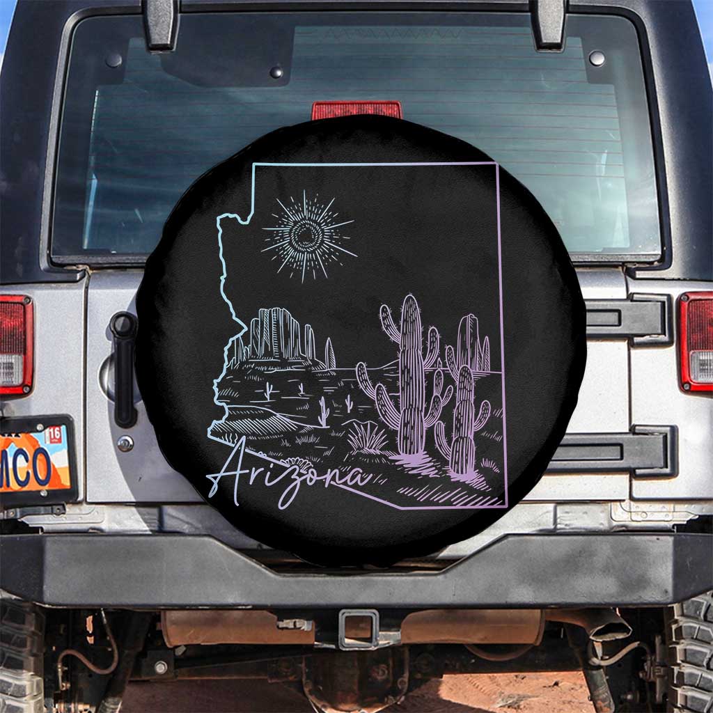 Glowing Arizona State Map Outline Graphic Spare Tire Cover Neon Gradient Cactus Desert Travel Souvenir