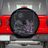 Glowing Arizona State Map Outline Graphic Spare Tire Cover Neon Gradient Cactus Desert Travel Souvenir