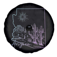 Glowing Arizona State Map Outline Graphic Spare Tire Cover Neon Gradient Cactus Desert Travel Souvenir