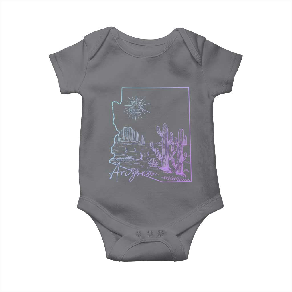 Glowing Arizona State Map Outline Graphic Baby Onesie Neon Gradient Cactus Desert Travel Souvenir
