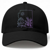 Glowing Arizona State Map Outline Graphic Baseball Cap Neon Gradient Cactus Desert Travel Souvenir