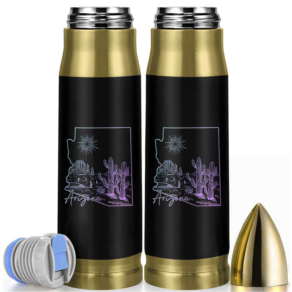 Glowing Arizona State Map Outline Graphic Bullet Tumbler Neon Gradient Cactus Desert Travel Souvenir