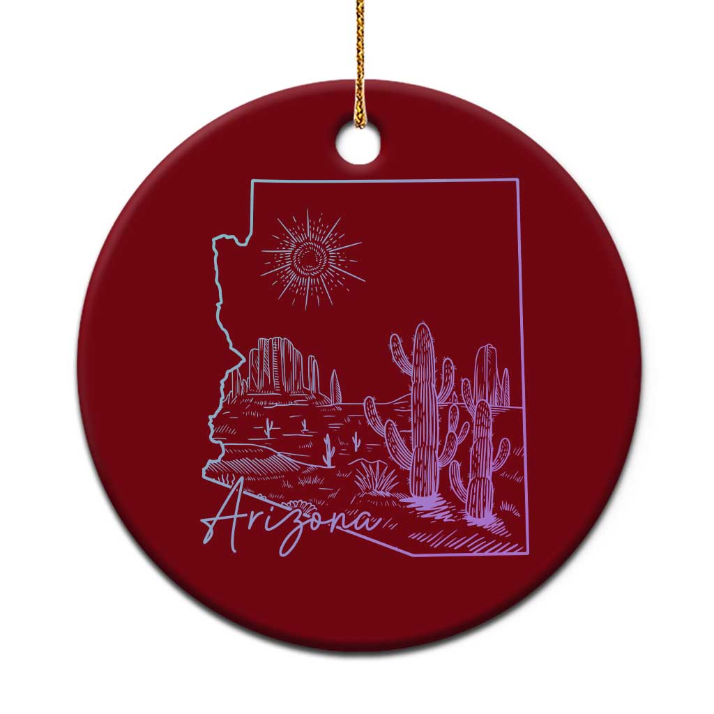 Glowing Arizona State Map Outline Graphic Ceramic Ornament Neon Gradient Cactus Desert Travel Souvenir