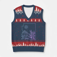 Glowing Arizona State Map Outline Graphic V-Neck Knit Sweater Vest Neon Gradient Cactus Desert Travel Souvenir