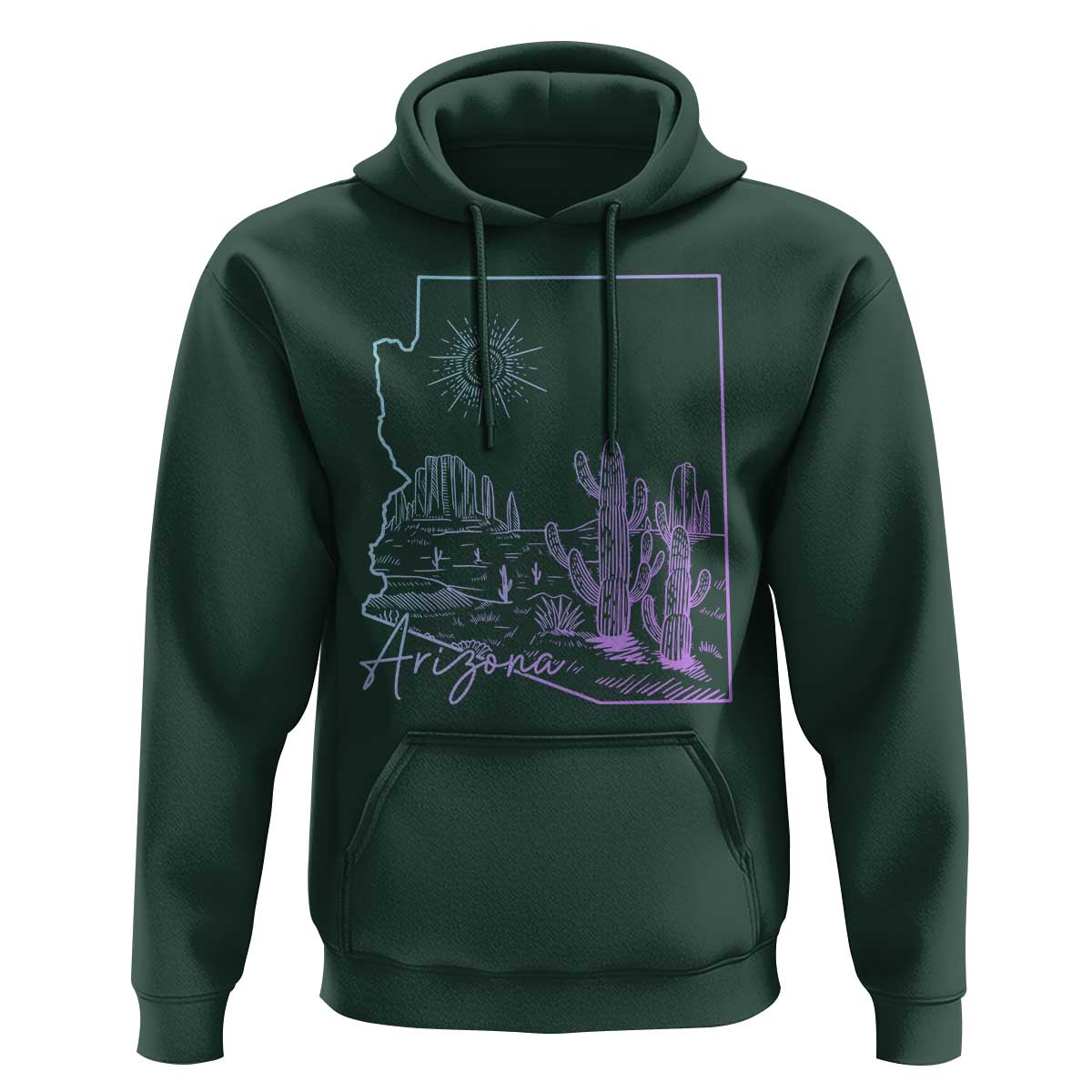 Glowing Arizona State Map Outline Graphic Hoodie Neon Gradient Cactus Desert Travel Souvenir